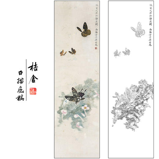 梁若珠花鸟工笔画白描底稿《蝴蝶》临摹勾线高清打印画稿CL02 商品图0