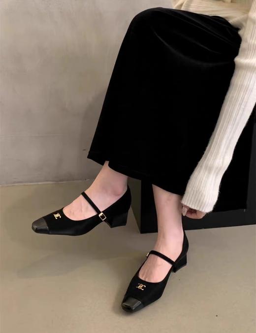 赛赛同款肌理纹玛丽珍方跟法式通勤鞋 商品图5