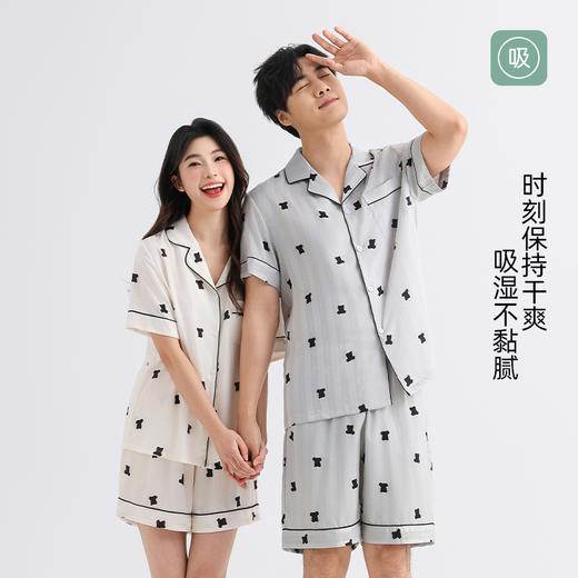美季美优情侣丝质小熊提花短袖套装 商品图3