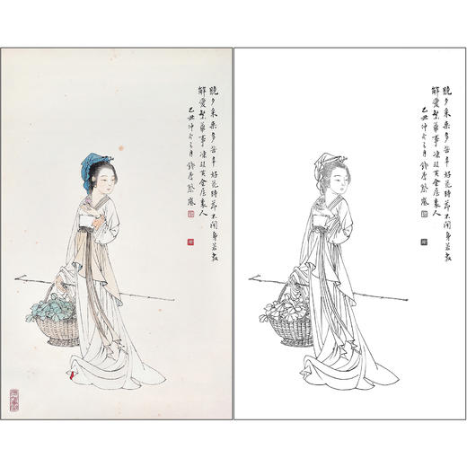 蔡岚人物工笔画白描底稿《仕女图》临摹勾线高清打印画稿CL05 商品图0