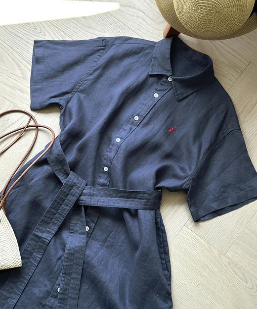 单品包邮现货 THS-限时 RL马球家 亚麻衬衫腰带连衣裙 BL2558 商品图4