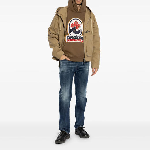 DSQUARED2 男士徽标贴花棉质连帽卫衣 棕色 S74GU0866 S25599 132 商品图3