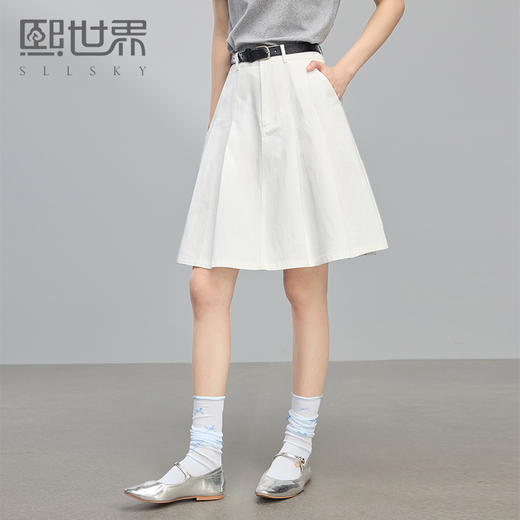 熙世界学院风白色百褶半身裙女夏2025新款百搭小个子纯棉a字短裙 商品图0