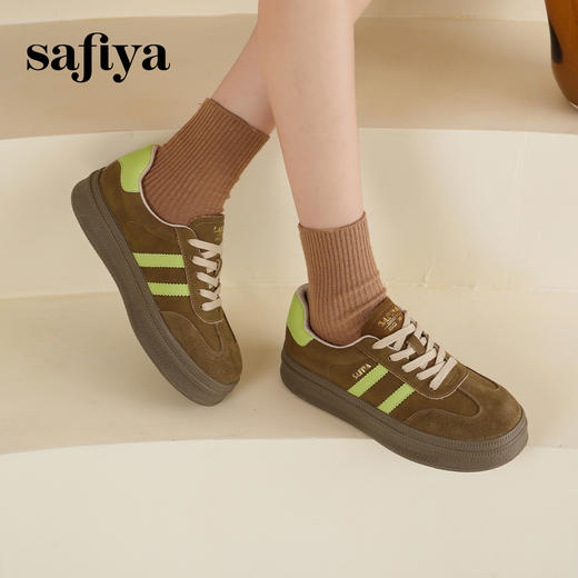 预售7天|Safiya/索菲娅2025学院风厚底百搭拼色复古休闲增高德训鞋SFD1112098 商品图2