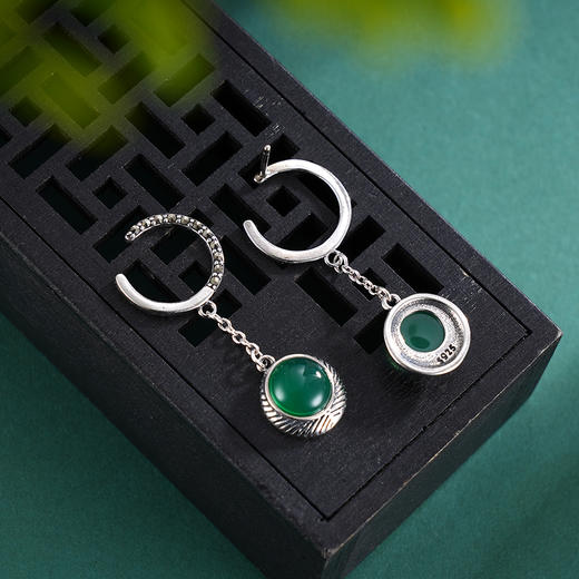 子佩集S925银【上林春令】耳钉【BF457】纯银绿玉髓月牙圆环2503 商品图2