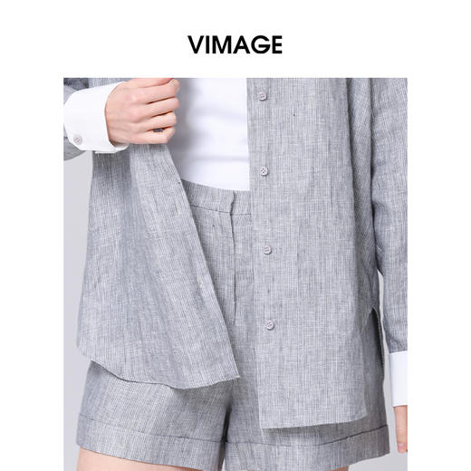 VIMAGE纬漫纪亚麻时尚摩登舒适灰色休闲宽松直筒短裤2025夏季新款V2305930 商品图1