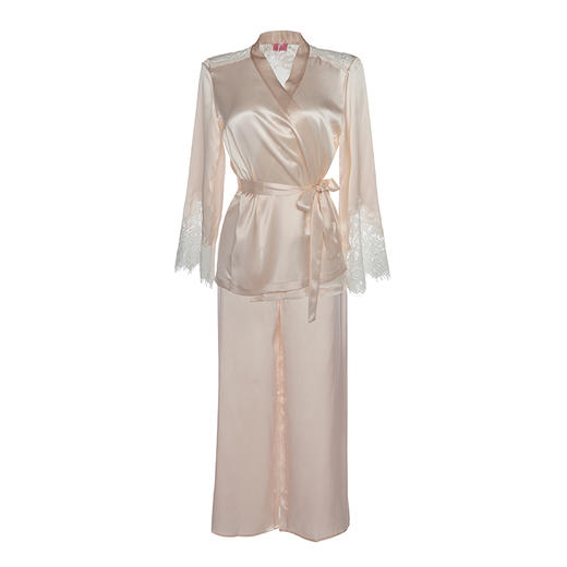 微喇袖背部蕾丝设计 真丝长袖长裤套装 T221016 商品图4