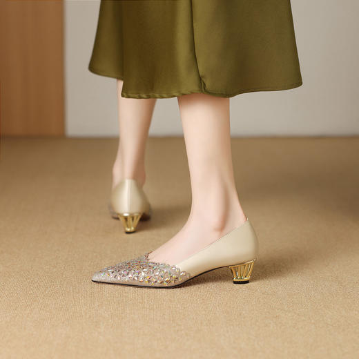 【预售5天】新款网纱单鞋透气网面薄款配裙子气质尖头低跟皮鞋MLS&A1023 商品图3