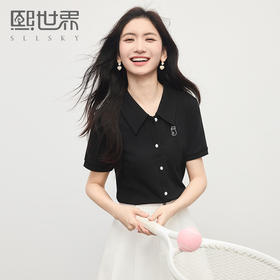 【专属特价】熙世界知识分子休闲风POLO领T恤女短袖刺绣体恤上衣2025夏日新款