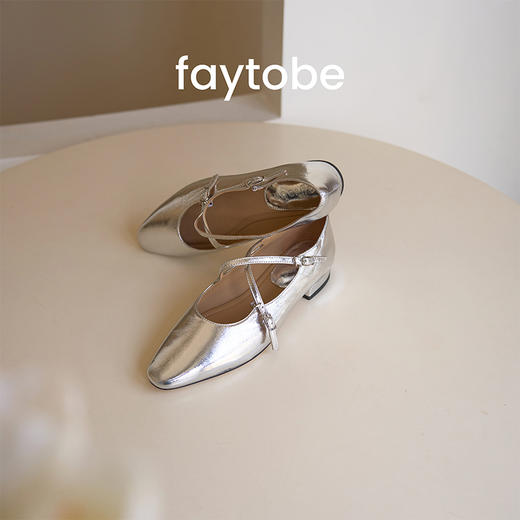FAY平底香槟色玛丽珍鞋交叉扣带平底鞋法式芭蕾舞鞋浅口新款单鞋 商品图4