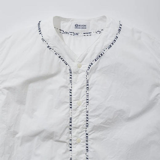 KUON Sashiko Trimmed Koikuchi Shirt 职人手工刺绣棒球短袖衬衫 商品图2