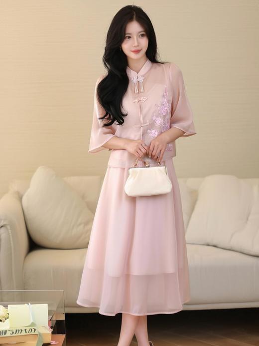 奢姿大码女装2025夏季时尚立领长袖套装胖妹妹气质盘扣两件套装9951958062 商品图2