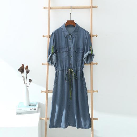 洛诗琳62835夏季新款休闲收腰系带薄款天丝牛仔连衣裙女1190 商品图3