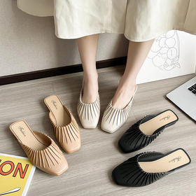 【19.9抢❗️新款包头半拖鞋】采用优质面料，柔软舒适内里，舒适鞋跟显高显瘦，2025女抖音快手爆款夏季懒人一脚蹬平底防滑女拖鞋QQ