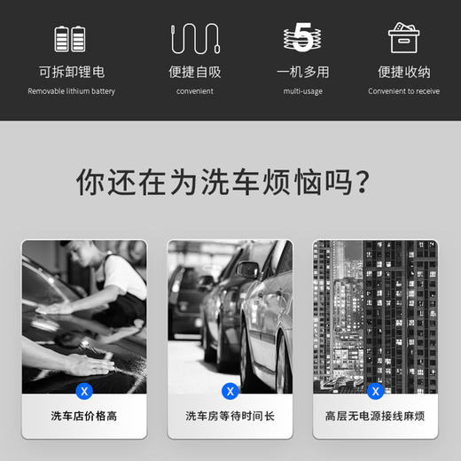 徕本 无线洗车机 家用刷车用便携电动高压水枪 商品图1