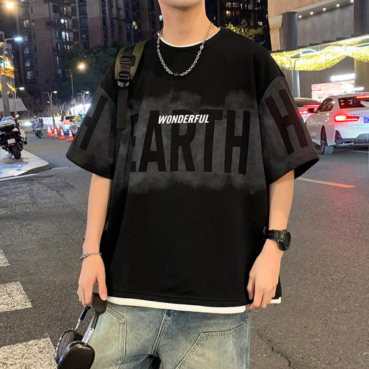 【DYY】大依优型大码圆领短袖T恤夏季加肥加大肥佬休闲宽松透气弹力男装上衣潮款 商品图0