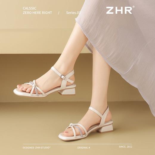 ZHR时尚一字凉鞋2025新款洋气ins水钻凉鞋百搭仙女风粗跟凉鞋轻便 商品图4