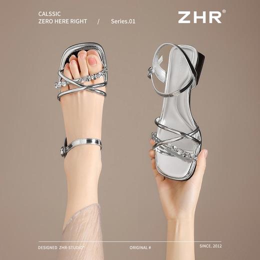 ZHR则则时髦水钻粗跟罗马凉鞋女鞋2025夏季新款优雅复古耐穿凉鞋 商品图9
