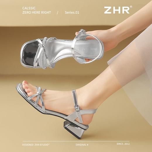 ZHR时尚一字凉鞋2025新款洋气ins水钻凉鞋百搭仙女风粗跟凉鞋轻便 商品图7
