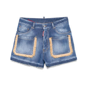 DSQUARED2 女士拉菲草休闲牛仔短裤 浅蓝色 S73MU0237 S30341 470