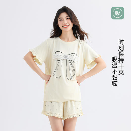 美季美优女士凉感蝴蝶结短袖套装 商品图3