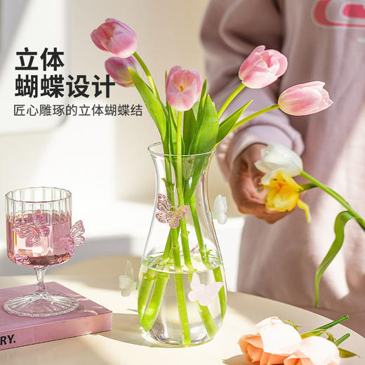 摩登主妇蝴蝶玻璃花瓶摆件客厅水养插花轻奢高级创意小众透明花瓶 商品图1