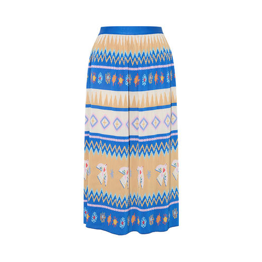 两三事 星瞳折戟 2025夏季新款民族风印花压褶高腰雪纺半身裙长裙 商品图4