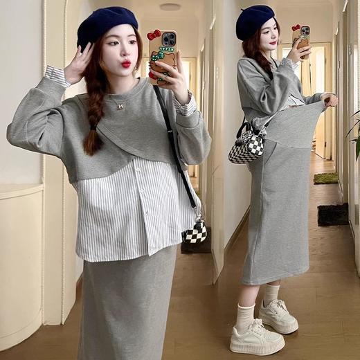 【孕味秒杀专属】孕妇装哺乳期假两件长袖上衣时尚设计感显瘦托腹半身裙两件套可外穿春夏季M-2XL 商品图2