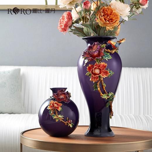 罗比罗丹富贵天香牡丹花珐琅彩花瓶玄关角几别墅豪宅家居摆件罗比罗丹富贵天香（圆）花瓶 商品图4