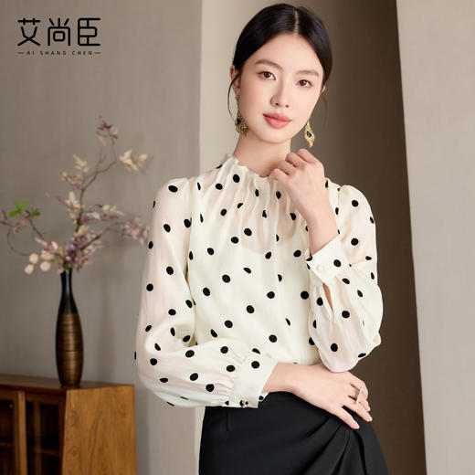 艾尚臣波点衬衫女高级感长袖防晒衬衣通勤气质职业上衣高端衬衣薄 商品图2
