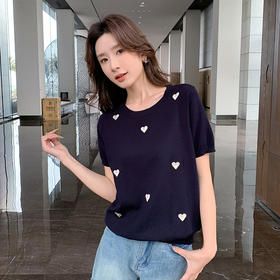 奢姿大码女装2025夏季减龄心形图案百搭针织衫胖妹妹时尚简约上衣9652621752