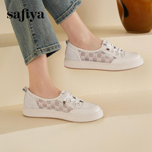 预售7天|Safiya/索菲娅2025春夏浅口百搭休闲蕾丝网面小白鞋SFD1112107 商品图1