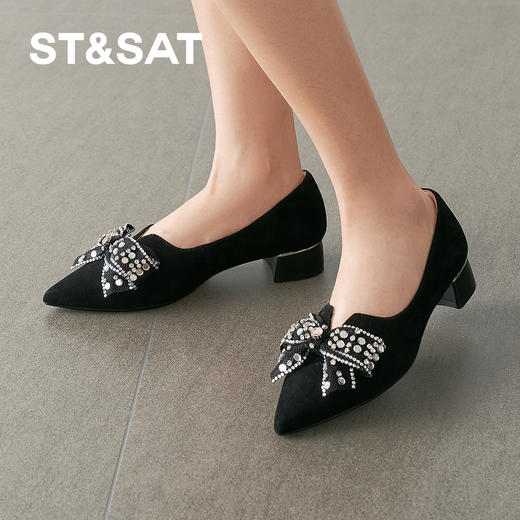 星期六气质尖头蝴蝶结通勤百搭低跟单鞋SSD1111026 商品图0