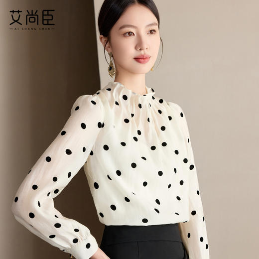 艾尚臣波点衬衫女高级感长袖防晒衬衣通勤气质职业上衣高端衬衣薄 商品图3