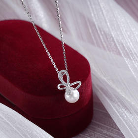 子佩集S925银珍珠套链【YL-5140】纯银项链蝴蝶结2503