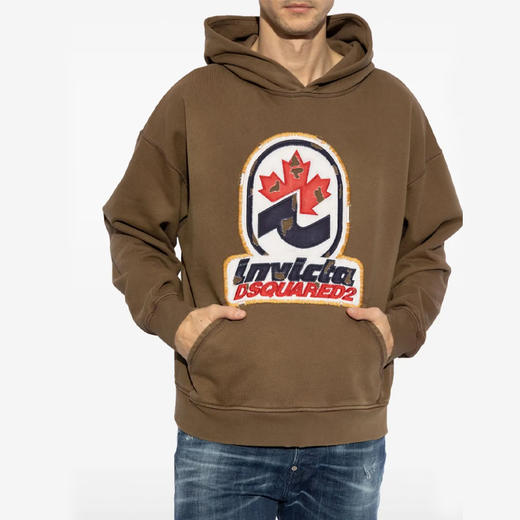 DSQUARED2 男士徽标贴花棉质连帽卫衣 棕色 S74GU0866 S25599 132 商品图1