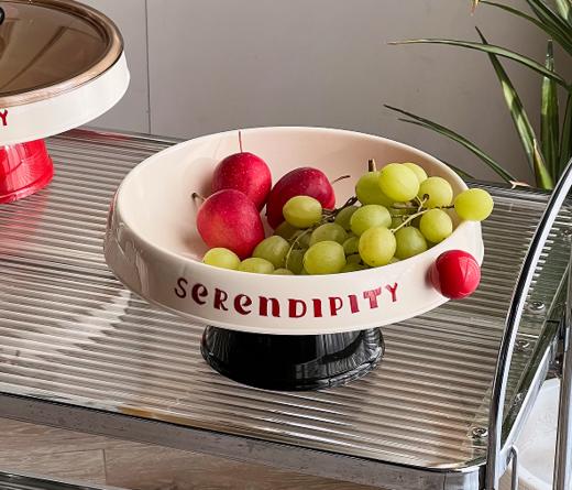 6951圆形果盘-奶油白+黑底 商品图0