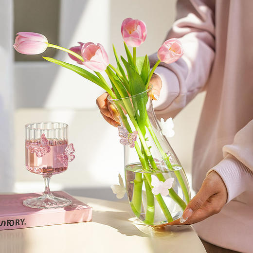 摩登主妇蝴蝶玻璃花瓶摆件客厅水养插花轻奢高级创意小众透明花瓶 商品图2