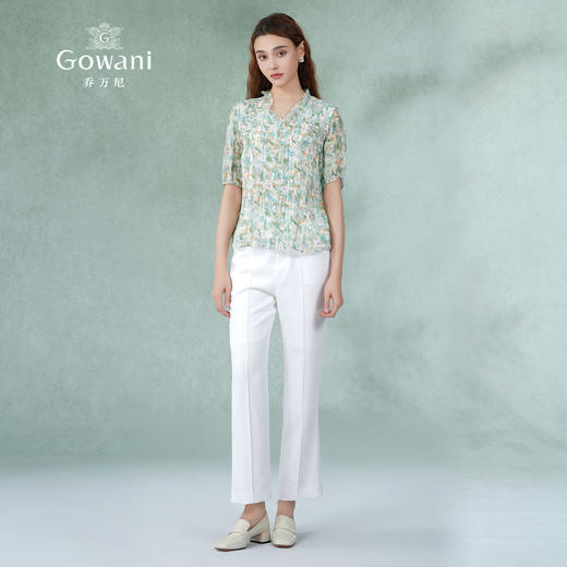 乔万尼短袖衬衫100%真丝桑蚕丝法式压褶设计EM2C835 商品图3