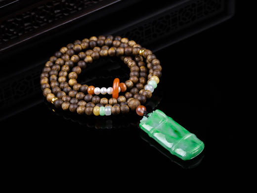 XY0261沉香+翡翠满色竹节挂件 商品图7