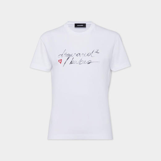 DSQUARED2 女士涂鸦徽标印花棉质圆领短袖T恤 白色 S72GD0571 D20020 100 商品图0