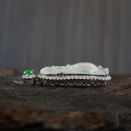 【天然正品】AU750收藏级白金镶钻镶天然细腻高冰种立佛翡翠吊坠项链女士现售价：11800！220325AH43 商品图8