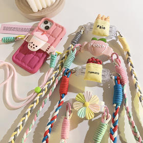 【小清新彩色花朵背夹】编织侧挂背带式通用手机壳 斜跨手机链户外挂脖 