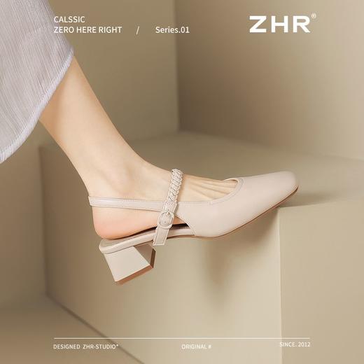 ZHR则则麦穗包头粗跟凉鞋女2025夏法式小香风单鞋一字带玛丽珍鞋 商品图2