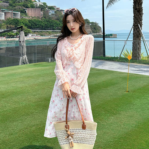 奢姿大码女装2025夏季减龄碎花荷叶边V领两件套胖妹妹时尚套装9952969686 商品图4