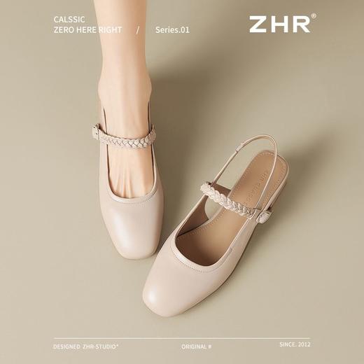 ZHR则则麦穗包头粗跟凉鞋女2025夏法式小香风单鞋一字带玛丽珍鞋 商品图6