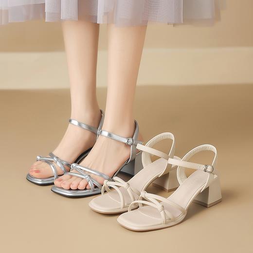 ZHR2025新款法式粗跟凉鞋女款夏季一字带外穿度假高跟鞋 商品图1