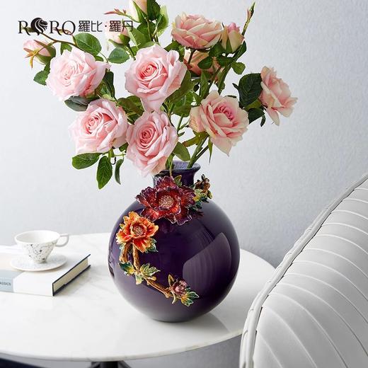 罗比罗丹富贵天香牡丹花珐琅彩花瓶玄关角几别墅豪宅家居摆件罗比罗丹富贵天香（圆）花瓶 商品图3