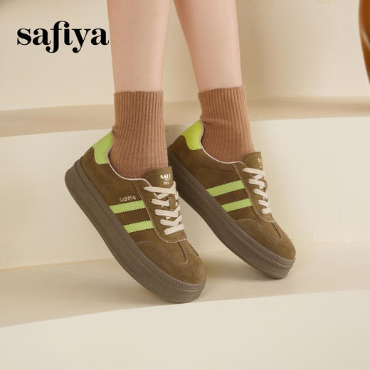 预售7天|Safiya/索菲娅2025学院风厚底百搭拼色复古休闲增高德训鞋SFD1112098 商品图0