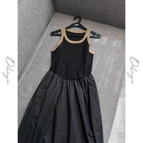 佳佳简约撞色针织拼接无袖背心连衣裙